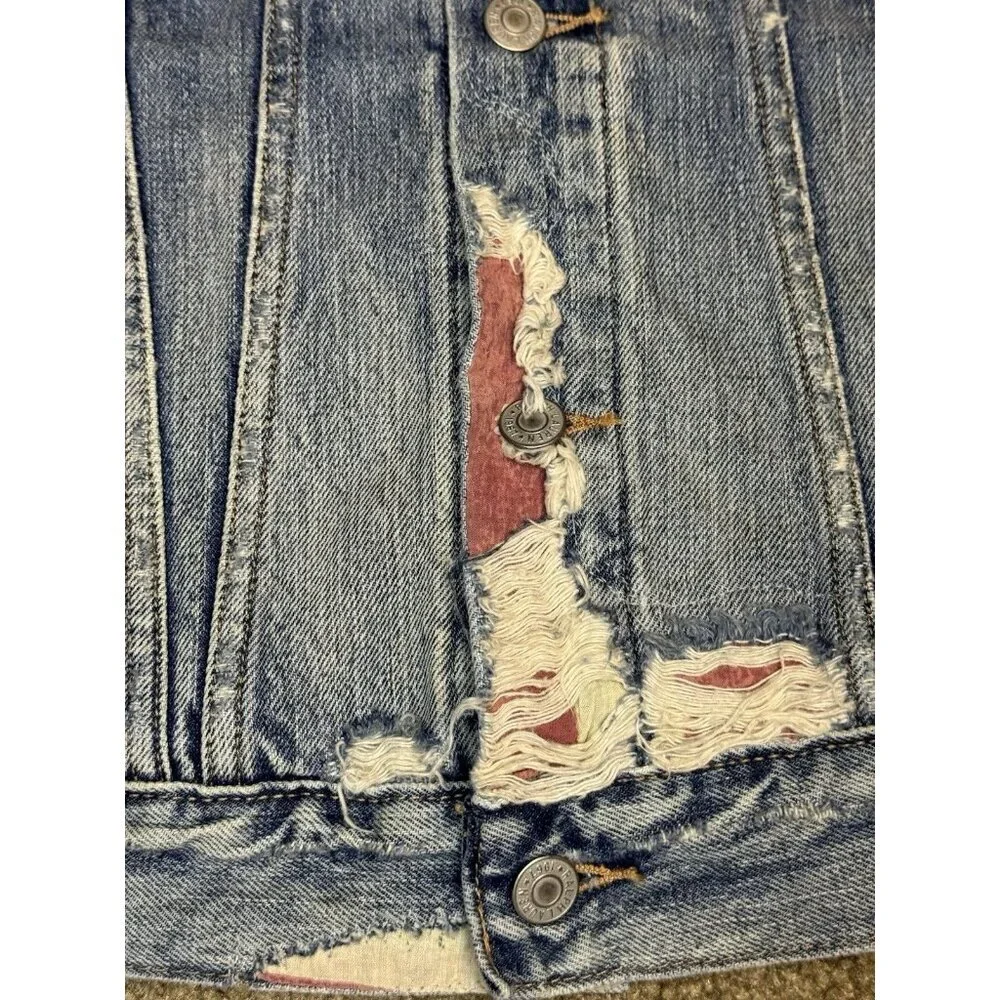 POLO RALPH LAUREN Denim Jacket Stars Patches Distressed Destroyed Equestrian XS - Picture 8 of 15